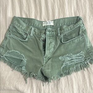 Free People Green Distressed Jean Shorts